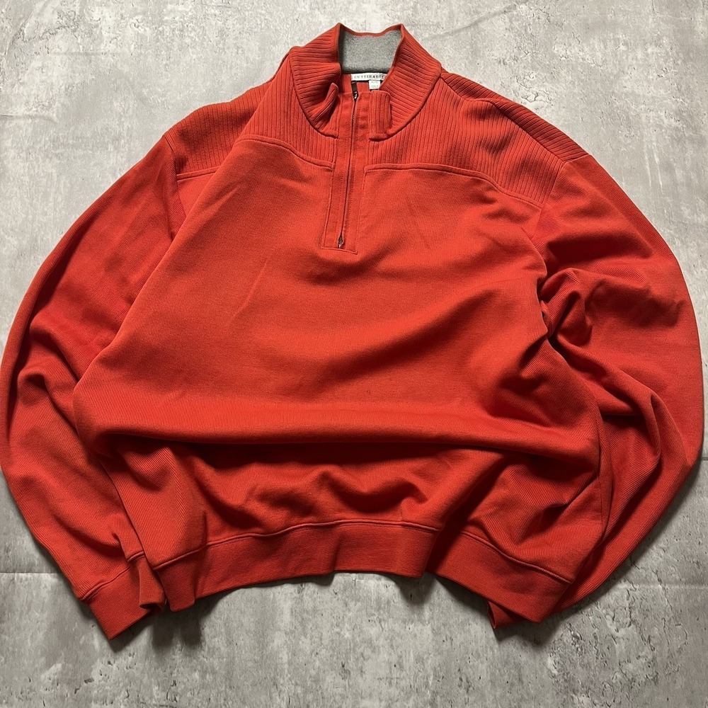Cutter & Buck Sweater Mens XL Red 1/4 zip  Pima Cotton Knit Golf Sports Outdoor